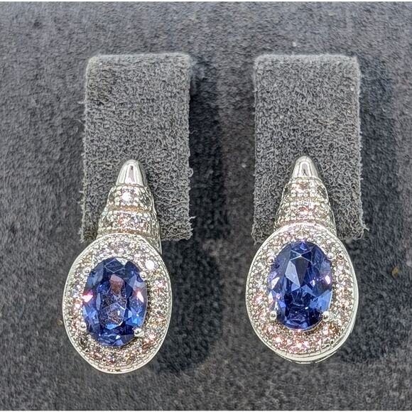 Tanzanite Cubic Zirconia Silver Tone Post Earrings - Picture 1 of 6
